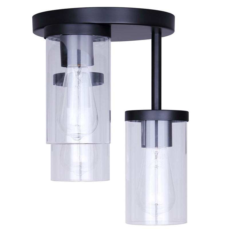 Canarm Britton 10in 3-Light Semi-Flush Mount | Modern Matte Black and Clear Glass | Entryway & Bedroom | 10.75 x 10.75 x 12.75 in | Model ISF1234A03BK