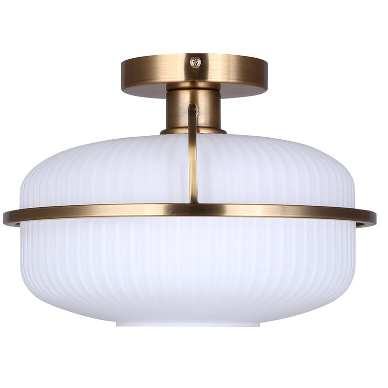 Canarm Eve 12in 1-Light Semi-Flush Mount | Mid-Century Brushed Gold and Opal Glass | Entryway & Bedroom | 12 x 12 x 8.25 in | Model ISF2190B01GD
