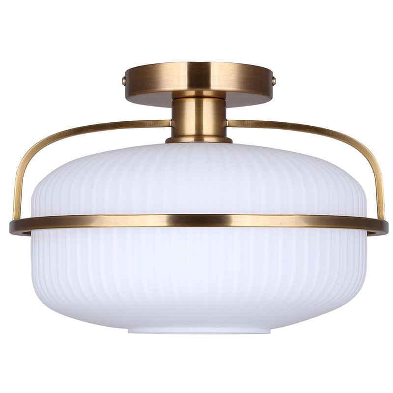 Canarm Eve 12in 1-Light Semi-Flush Mount | Mid-Century Brushed Gold and Opal Glass | Entryway & Bedroom | 12 x 12 x 8.25 in | Model ISF2190B01GD
