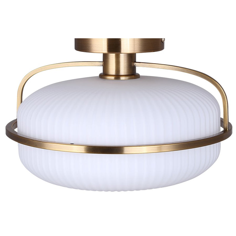 Canarm Eve 12in 1-Light Semi-Flush Mount | Mid-Century Brushed Gold and Opal Glass | Entryway & Bedroom | 12 x 12 x 8.25 in | Model ISF2190B01GD