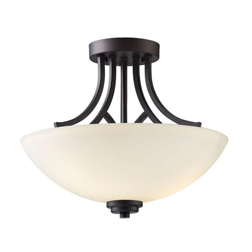 Canarm Somerset 15in 3-Light Semi-Flush Mount | Curved Oil Rubbed Bronze and Flat Opal Glass | Foyer & Dining Room Ceiling Light | Model ISF421A03ORB