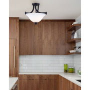 Canarm Rue 15in 2-Light Semi Flush Mount | Rubbed Antique Bronze and Opal Glass | Bedroom & Hallway Ceiling Light | Model ISF587A02RA