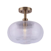 Canarm Ivan 13in 1-Light Semi Flush | Modern Matte Gold and Clear Ribbed Glass | Entryway & Hallway | 13.38 x 13.75 in | Model ISF744B01GD