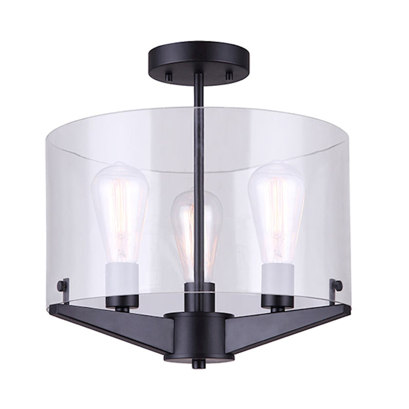 Canarm Joni 15in 3-Light Semi Flush | Modern Matte Black and Clear Glass | Entryway & Hallway | 14.62 x 14.38 in | Model ISF759A03BK