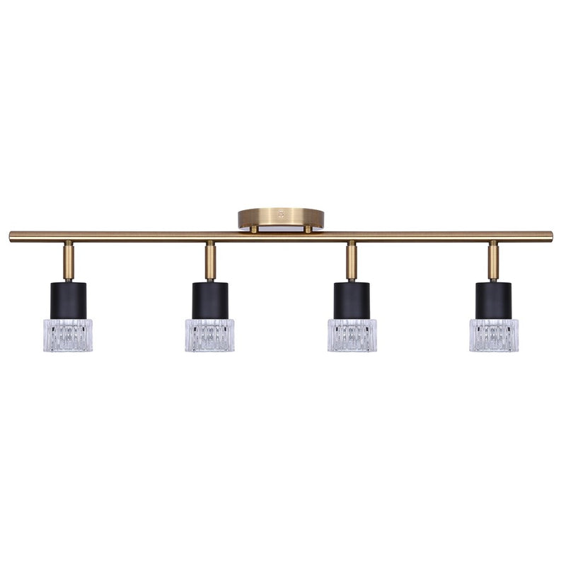 Canarm Elsee 29in 4-Light Track Light | Modern Matte Black and Gold with Clear Ribbed Glass | Kitchen & Living Room | Model IT1161A04BKG10