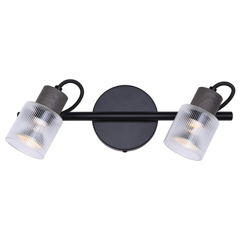 Canarm Owen 15in 2-Light Track Lighting | Black Steel Industrial with Faux Wood Accent | Living Room & Studio | Model IT1198A02BKW10