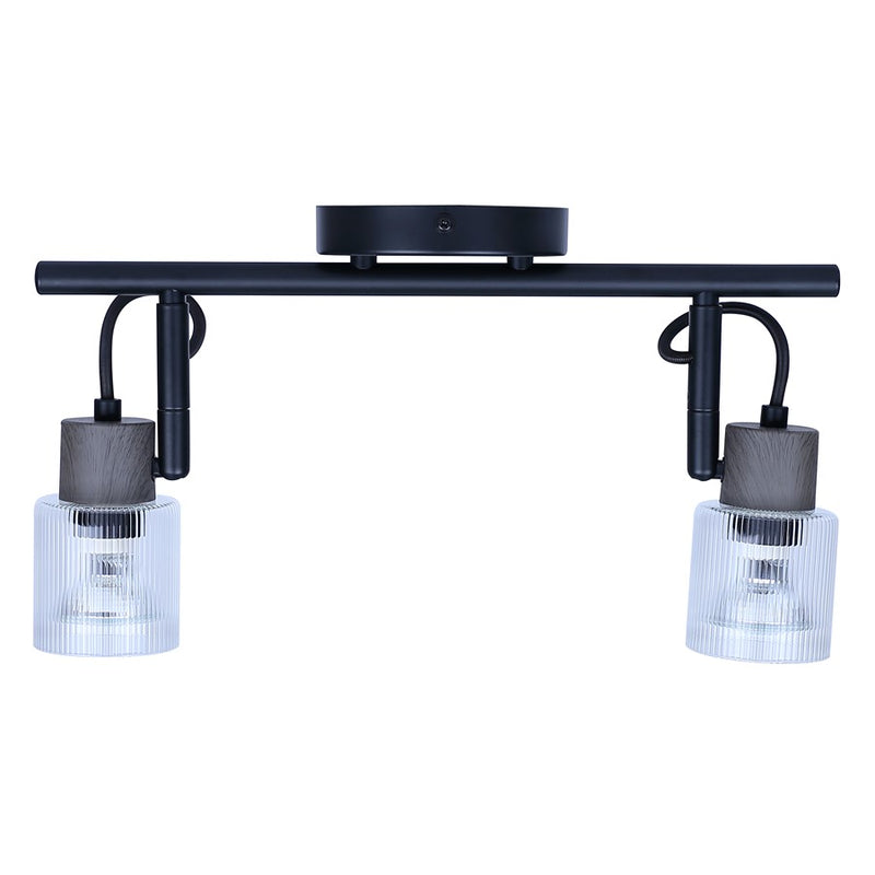 Canarm Owen 15in 2-Light Track Lighting | Black Steel Industrial with Faux Wood Accent | Living Room & Studio | Model IT1198A02BKW10