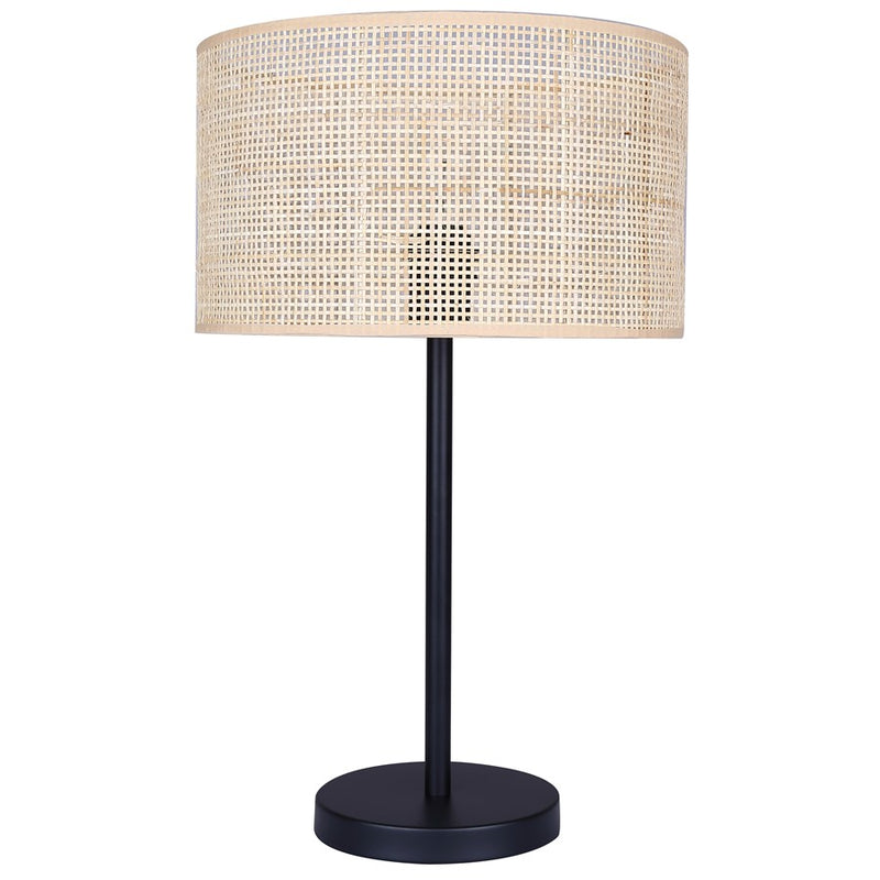 Canarm Bellamy 1-Light Table Lamp | Matte Black Metal & Natural Rattan Shade | Bedroom & Living Room | 13.75 x 13.75 x 22 in | Model ITL1149A22BK-NR