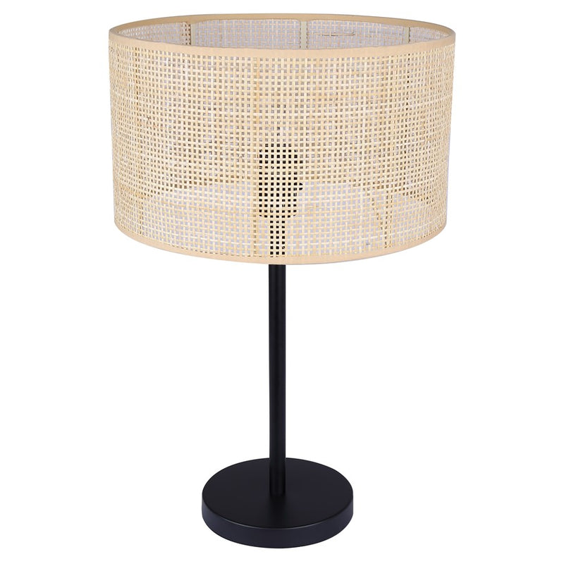Canarm Bellamy 1-Light Table Lamp | Matte Black Metal & Natural Rattan Shade | Bedroom & Living Room | 13.75 x 13.75 x 22 in | Model ITL1149A22BK-NR
