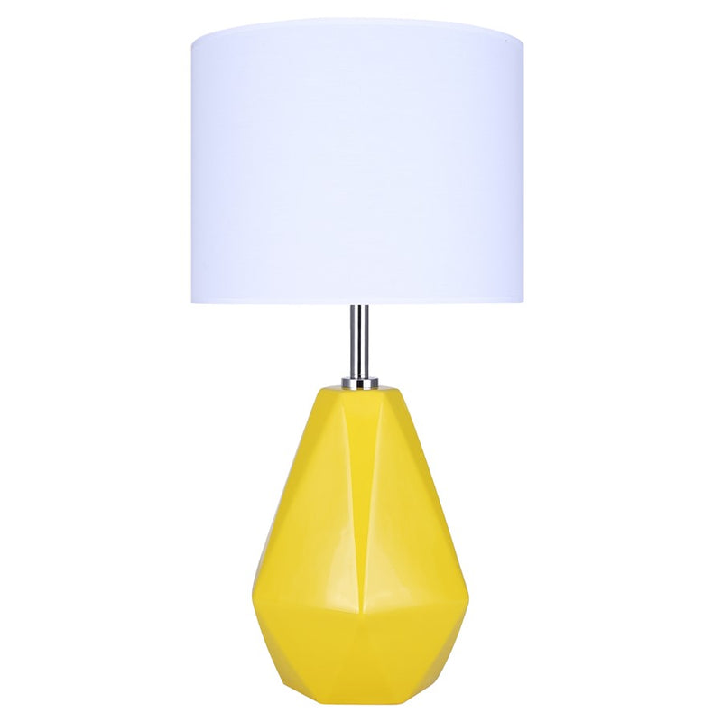 Canarm Persei 25in 1-Light Table Lamp | Vibrant Yellow and Chrome with White Fabric Shade | Bedroom & Living Room | Model ITL2130B25MY