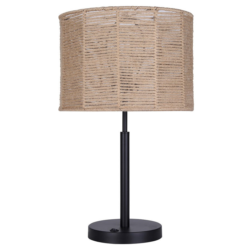 Canarm Lano 24in 1-Light Table Lamp | Modern Matte Black and Rope Shade | Bedroom & Living Room Accent | 13.75 x 13.75 x 24 in | Model ITL2134B24BK