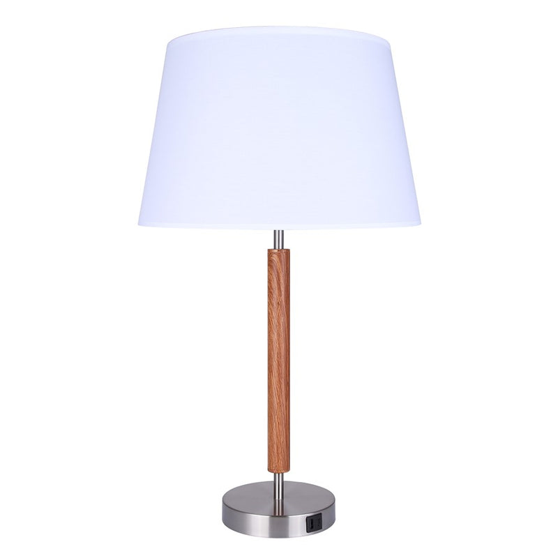 Canarm Maly 25.5in 1-Light Table Lamp | Brushed Nickel and Faux Wood with White Fabric Shade | Bedroom & Office with USB-C | Model ITL2137B26BNW