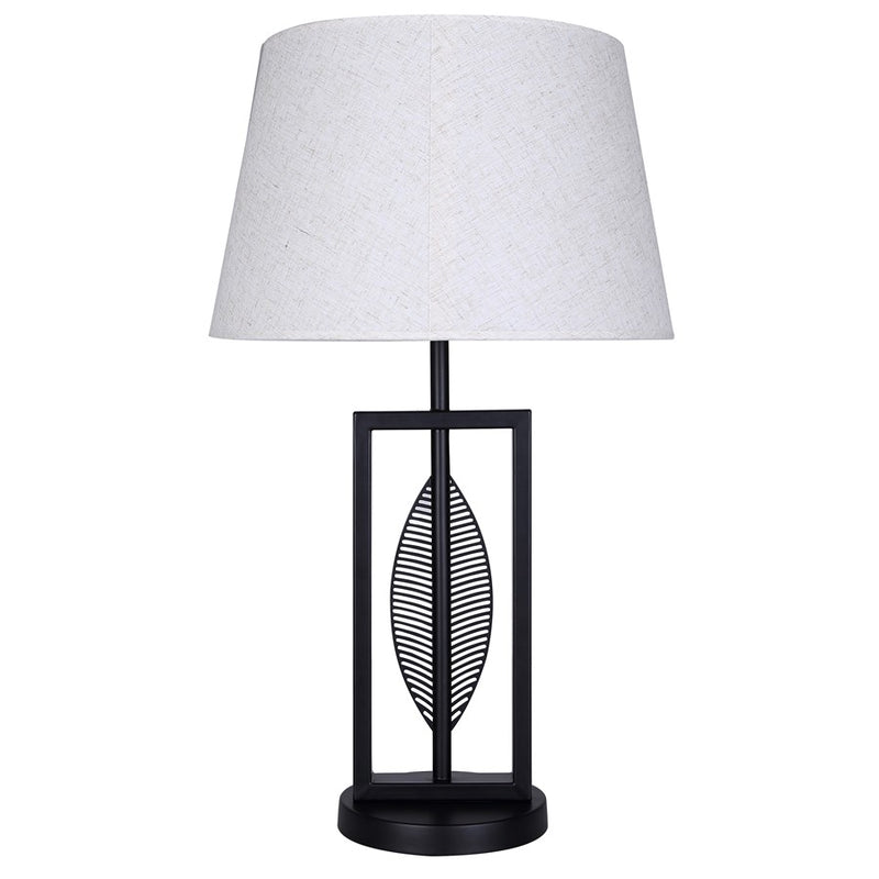 Canarm Willow 26in 1-Light Table Lamp | Modern Matte Black and Leaf Motif Natural Fabric Shade | Living Room & Bedroom | Model ITL2140B26BK