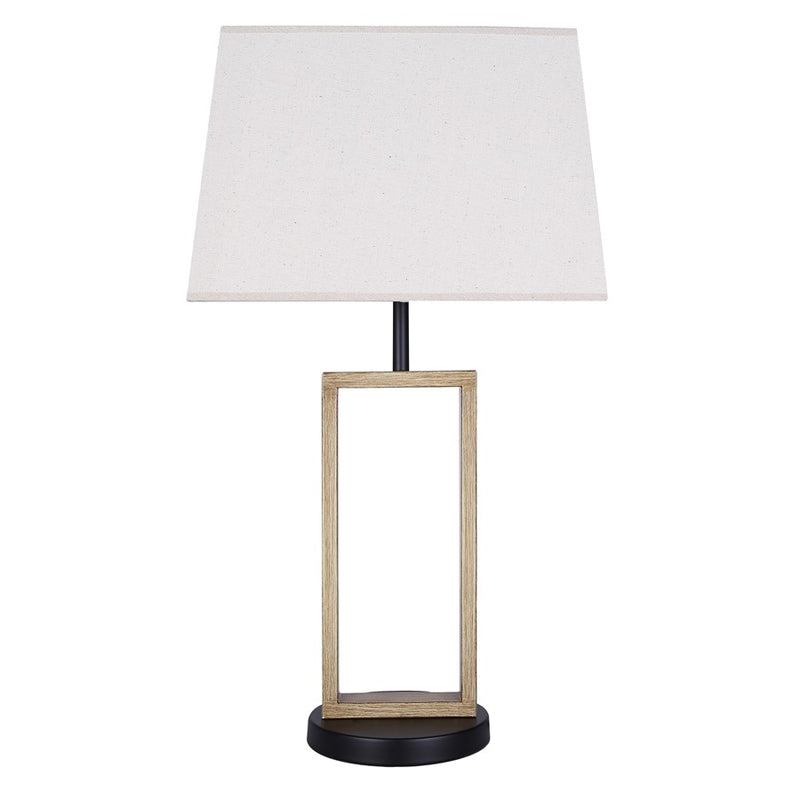 Canarm Burke 26in 1-Light Table Lamp | Modern Rustic Matte Black and Brushed Brown Geometric Base Neutral Fabric Shade | Model ITL2141B26BKB