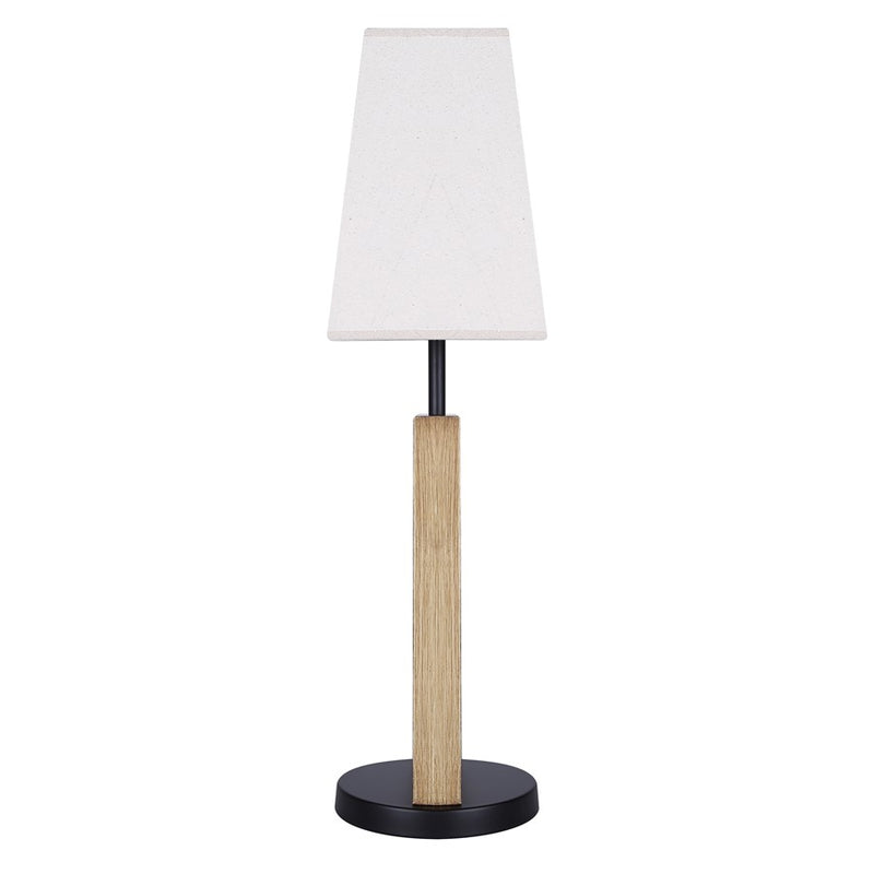 Canarm Burke 26in 1-Light Table Lamp | Modern Rustic Matte Black and Brushed Brown Geometric Base Neutral Fabric Shade | Model ITL2141B26BKB