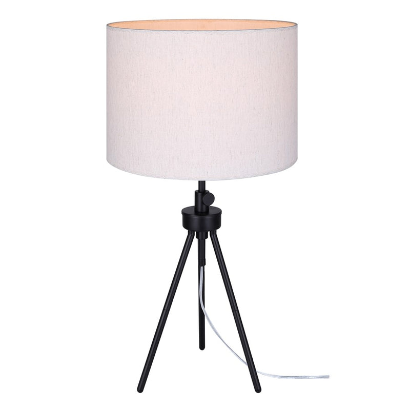Canarm Holt 27.25in 1-Light Table Lamp | Modern Matte Black Tripod with Natural Fabric Shade | Bedside & Hallway | Model ITL2144B26BK