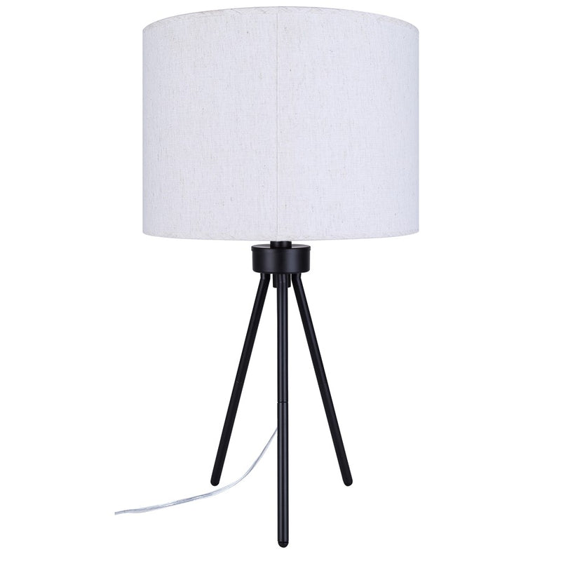 Canarm Holt 27.25in 1-Light Table Lamp | Modern Matte Black Tripod with Natural Fabric Shade | Bedside & Hallway | Model ITL2144B26BK