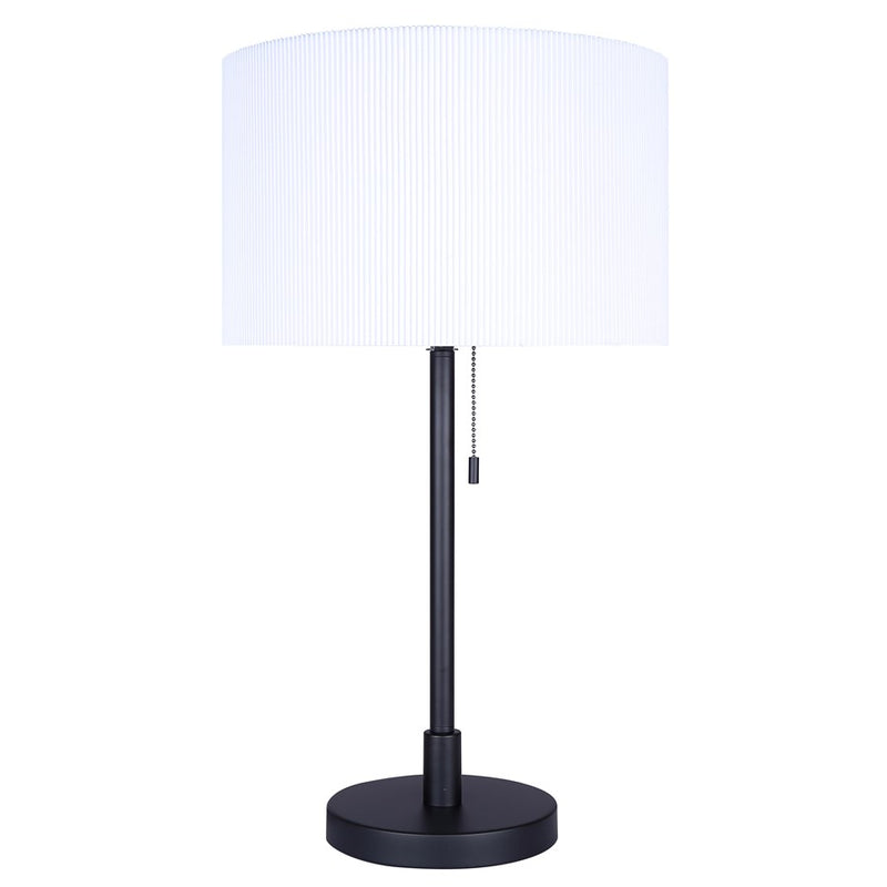 Canarm Carmynn 24.25in 1-Light Table Lamp | Modern Matte Black with White Ribbed Shade | Bedroom & Home Office | Model ITL288A24BK