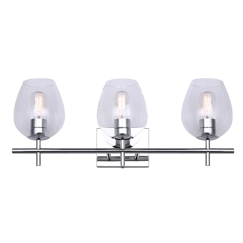 Canarm Cain 25in 3-Light Vanity Light | Modern Chrome and Clear Glass | Bathroom Vanity | 25 x 7.25 x 9.5 in | Model IVL1019A03CH