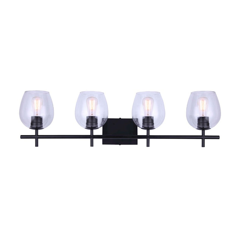 Canarm Cain 34in 4-Light Vanity Light | Modern Black and Clear Glass | Bathroom Vanity | 33.75 x 7.25 x 9.5 in | Model IVL1019A04BK