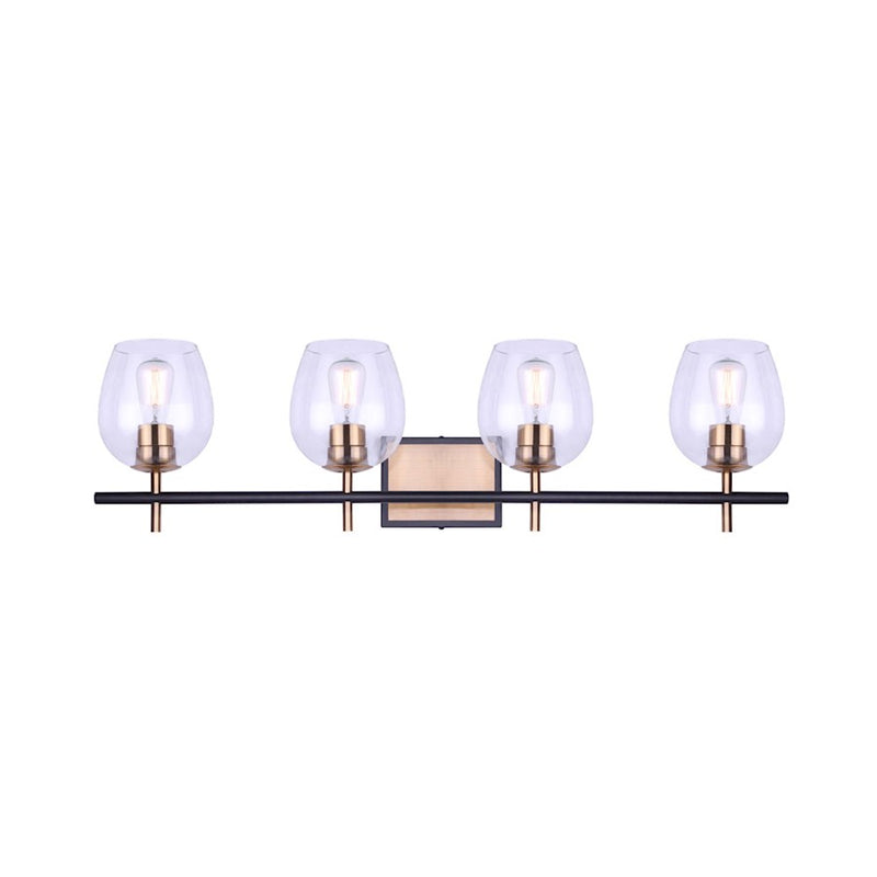 Canarm Cain 34in 4-Light Vanity Light | Modern Black and Gold and Clear Glass | Bathroom Vanity | 33.75 x 7.25 x 9.5 in | Model IVL1019A04BKG