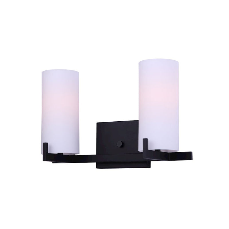 Canarm Bishop 16in 2-Light Vanity Light | Transitional Matte Black and Opal Glass | Bathroom Vanity | 16 x 6 x 10 in | Model IVL1052A02BK