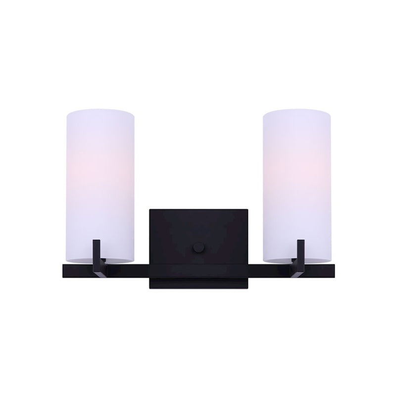 Canarm Bishop 16in 2-Light Vanity Light | Transitional Matte Black and Opal Glass | Bathroom Vanity | 16 x 6 x 10 in | Model IVL1052A02BK