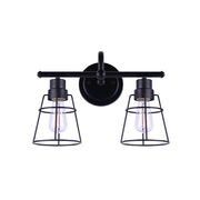 Canarm Dree 2-Light Vanity Light | Industrial Matte Black and Clear Glass | Bathroom Vanity & Makeup Area | 14 x 7 x 11 in | Model IVL1053A02BK