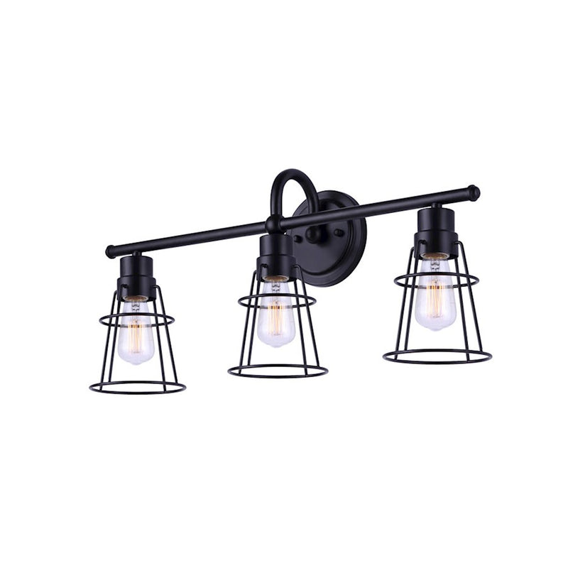 Canarm Dree 24in 3-Light Vanity Light | Industrial Matte Black and Caged Shade | Bathroom Vanity | 7 x 24 x 11 in | Model IVL1053A03BK