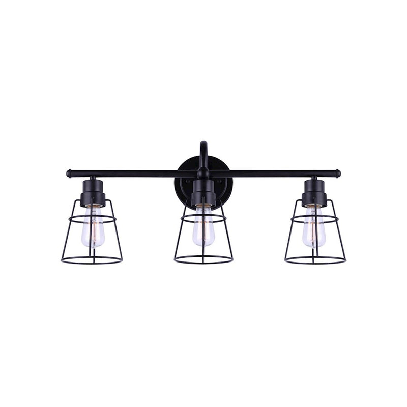 Canarm Dree 24in 3-Light Vanity Light | Industrial Matte Black and Caged Shade | Bathroom Vanity | 7 x 24 x 11 in | Model IVL1053A03BK