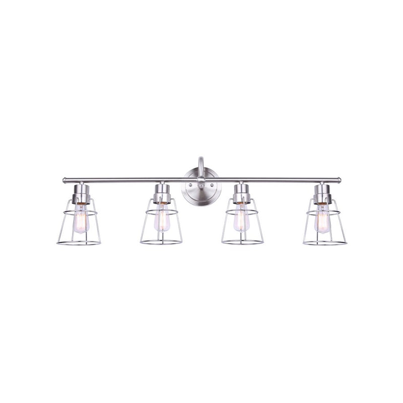 Canarm Dree 33in 4-Light Vanity Light | Industrial Brushed Nickel and Caged Shade | Bathroom Vanity | 7 x 33 x 11 in | Model IVL1053A04BN