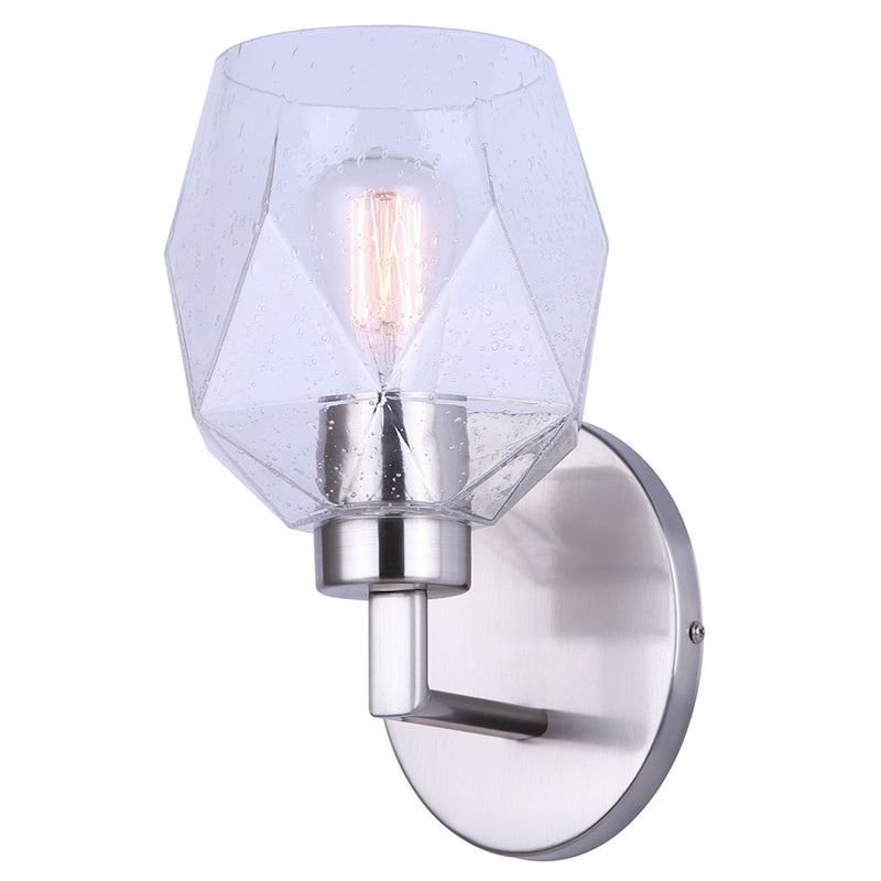Canarm Lenci 7in 1-Light Wall Sconce | Modern Brushed Nickel and Seeded Glass | Bathroom Vanity & Hallway | 7 x 6 x 10 in | Model IVL1070A01BN