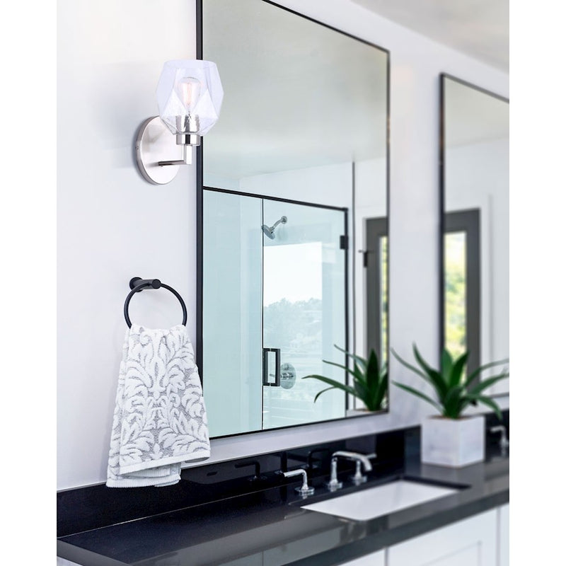 Canarm Lenci 7in 1-Light Wall Sconce | Modern Brushed Nickel and Seeded Glass | Bathroom Vanity & Hallway | 7 x 6 x 10 in | Model IVL1070A01BN