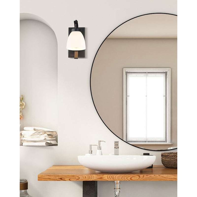 Canarm Mack 5in 1-Light Wall Sconce | Matte Black and Opal Glass Shade | Bathroom & Hallway Accent Light | 5 x 7 x 10.5 in | Model IVL1077A01BK
