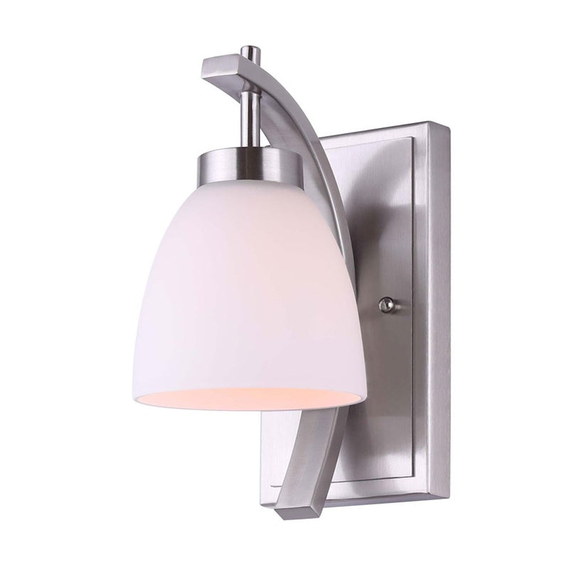 Canarm Mack 1-Light Wall Sconce | Modern Brushed Nickel and Opal Glass | Bathroom & Hallway Accent | 10.5 x 5.12 x 7.12 in | Model IVL1077A01BN