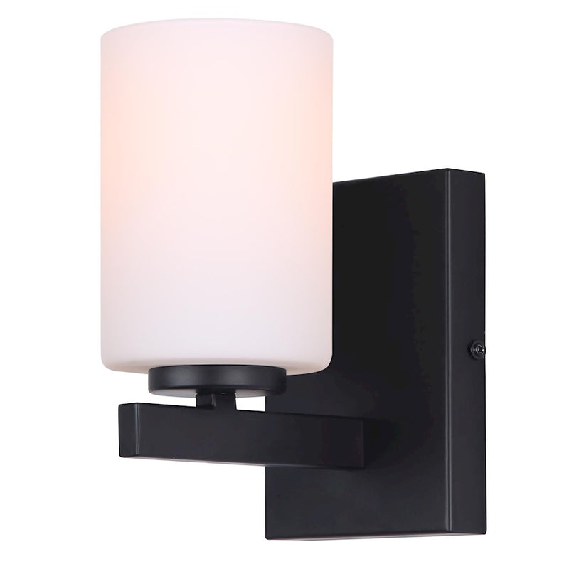 Canarm Jae 8in 1-Light Wall Sconce | Matte Black and Flat Opal Glass | Bathroom & Hallway | 5 x 6 x 8 in | Model IVL1093A01BK