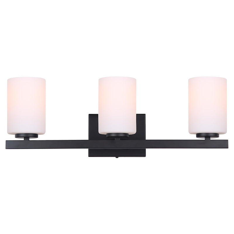 Canarm Jae 23in 3-Light Vanity Light | Modern Matte Black and Flat Opal Glass | Bathroom & Powder Room | 23 x 6 x 8 in | Model IVL1093A03BK