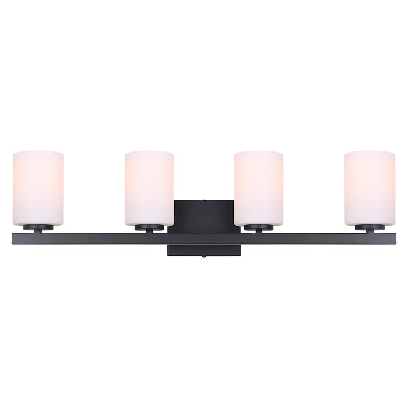Canarm Jae 31in 4-Light Vanity | Modern Matte Black and Flat Opal Glass | Bathroom & Powder Room | 31 x 6 x 8 in | Model IVL1093A04BK
