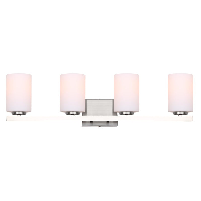 Canarm Jae 31in 4-Light Vanity | Modern Brushed Nickel and Flat Opal Glass | Bathroom & Powder Room | 31 x 6 x 8 in | Model IVL1093A04BN
