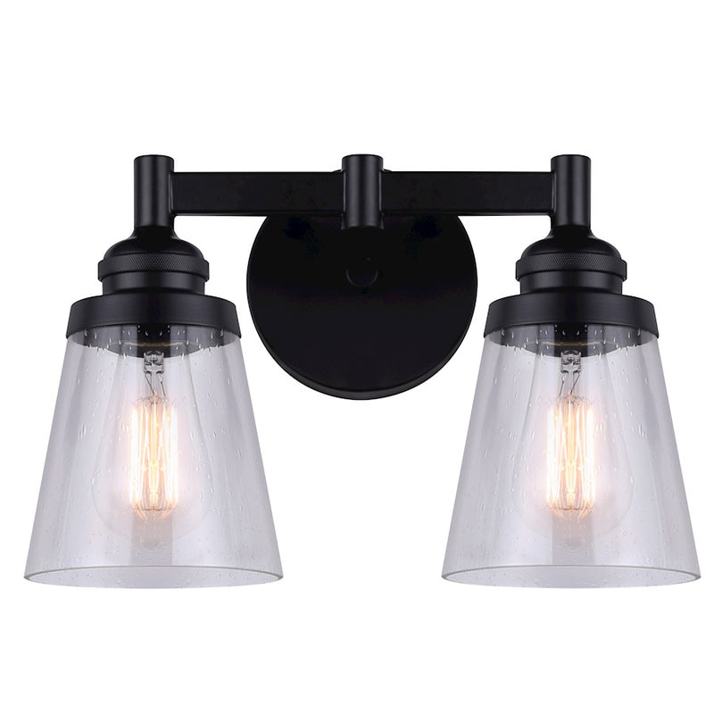 Canarm Declan 14in 2-Light Vanity | Modern Matte Black and Seeded Glass | Bathroom & Powder Room | 14 x 7 x 9 in | Model IVL1097A02BK