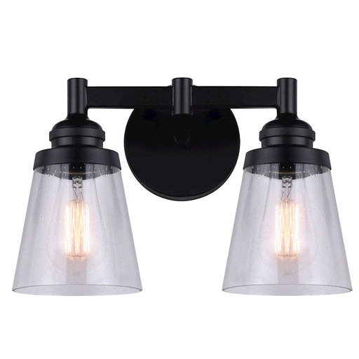 Canarm Declan 14in 2-Light Vanity | Modern Matte Black and Seeded Glass | Bathroom & Powder Room | 14 x 7 x 9 in | Model IVL1097A02BK