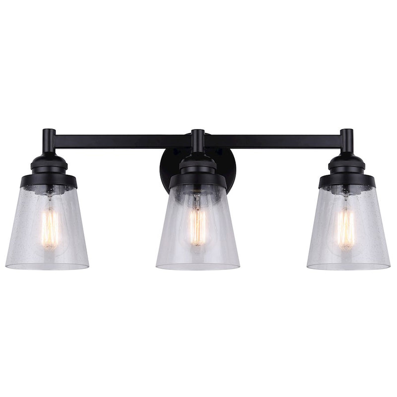 Canarm Declan 24in 3-Light Vanity | Matte Black and Seeded Glass | Bathroom Vanity Light | 24.5 x 6.75 x 9.38 in | Model IVL1097A03BK