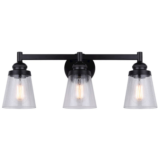 Canarm Declan 24in 3-Light Vanity | Matte Black and Seeded Glass | Bathroom Vanity Light | 24.5 x 6.75 x 9.38 in | Model IVL1097A03BK