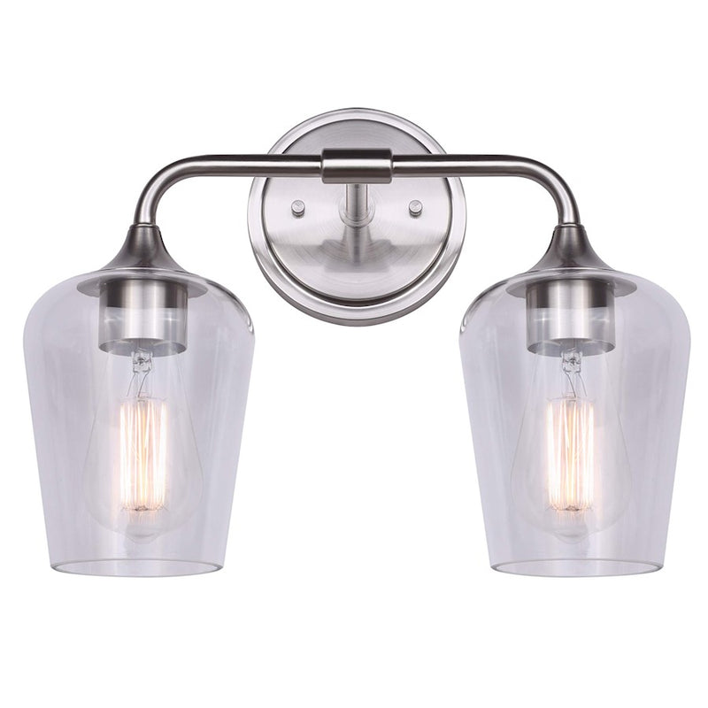 Canarm Conall 14in 2-Light Vanity Light | Brushed Nickel and Clear Glass | Bathroom & Powder Room | 14 x 7 x 11 in | Model IVL1102A02BN