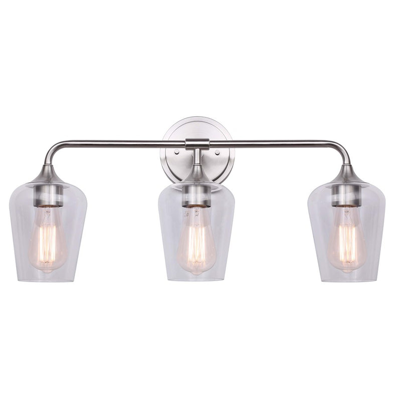 Canarm Conall 24in 3-Light Vanity Light | Brushed Nickel and Clear Glass | Bathroom & Powder Room | 24 x 7 x 11 in | Model IVL1102A03BN
