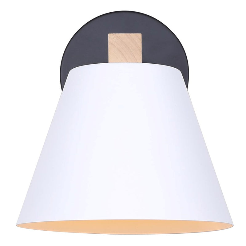 Canarm Harlyn 9in 1-Light Wall Sconce | Matte White and Wood Accents | Bathroom & Powder Room | 9 x 7 x 8 in | Model IVL1124A01BWW
