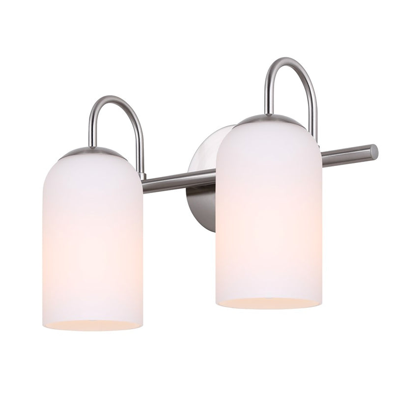 Canarm Novalee 14.5in 2-Light Vanity Light | Modern Brushed Nickel and Opal Glass | Bathroom & Powder Room | 14.5 x 6.5 x 9.75 in | Model IVL1130A02BN