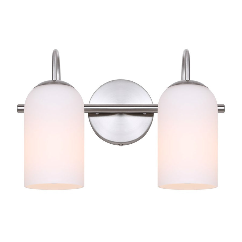 Canarm Novalee 14.5in 2-Light Vanity Light | Modern Brushed Nickel and Opal Glass | Bathroom & Powder Room | 14.5 x 6.5 x 9.75 in | Model IVL1130A02BN