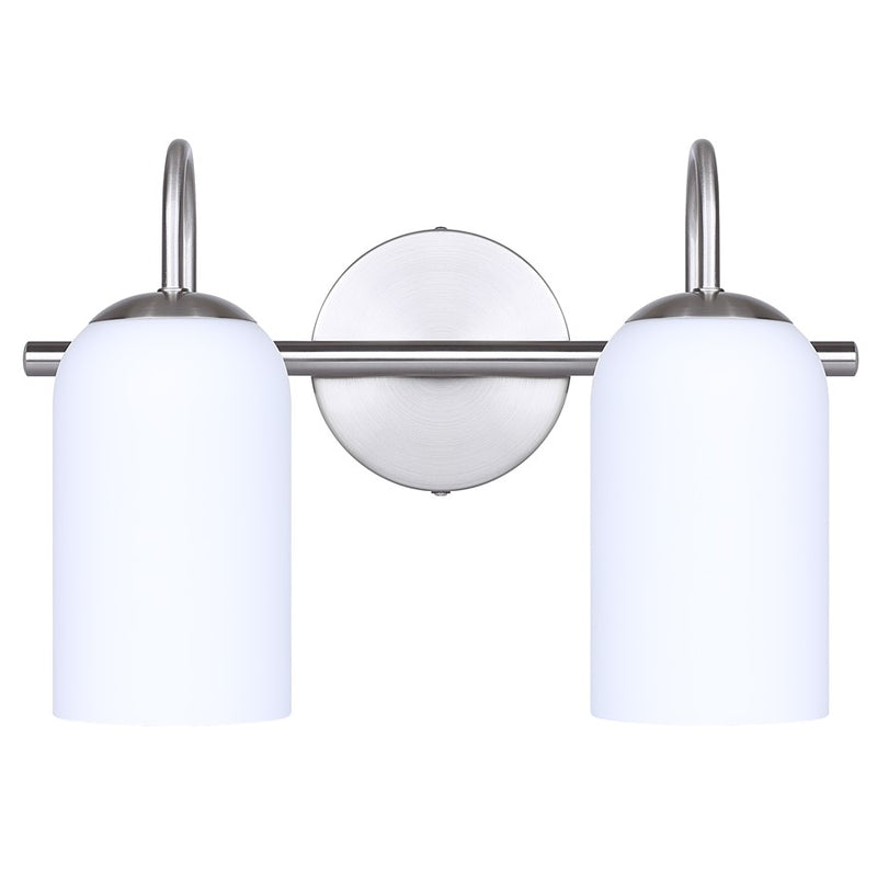 Canarm Novalee 14.5in 2-Light Vanity Light | Modern Brushed Nickel and Opal Glass | Bathroom & Powder Room | 14.5 x 6.5 x 9.75 in | Model IVL1130A02BN