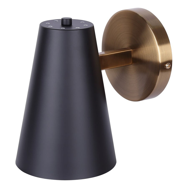 Canarm Harken 1-Light Wall Sconce | Matte Black and Gold Metal | Bathroom & Powder Room | 5.38 x 7.75 x 7.75 in | Model IVL1145A01BKG